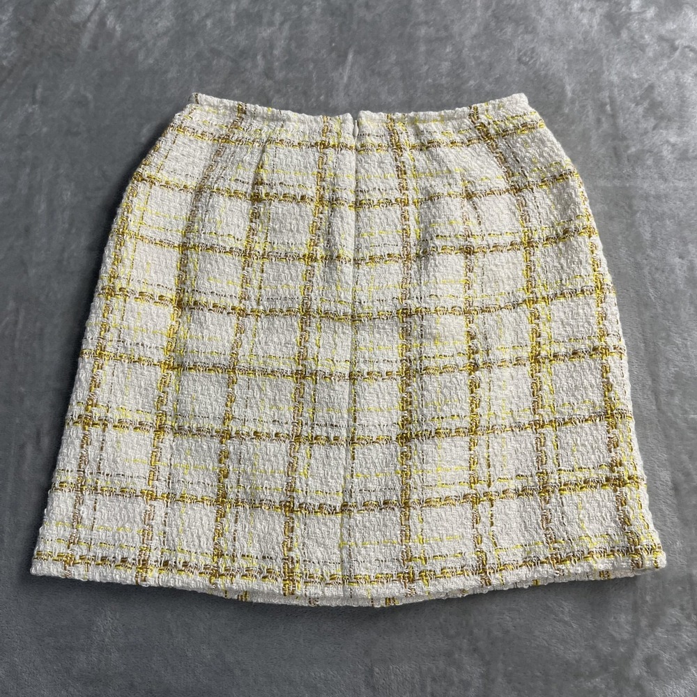 CAbi Skirt Womens 0 White Tweed Plaid Button Front Mini Lined Pockets 6362 - Picture 2 of 10